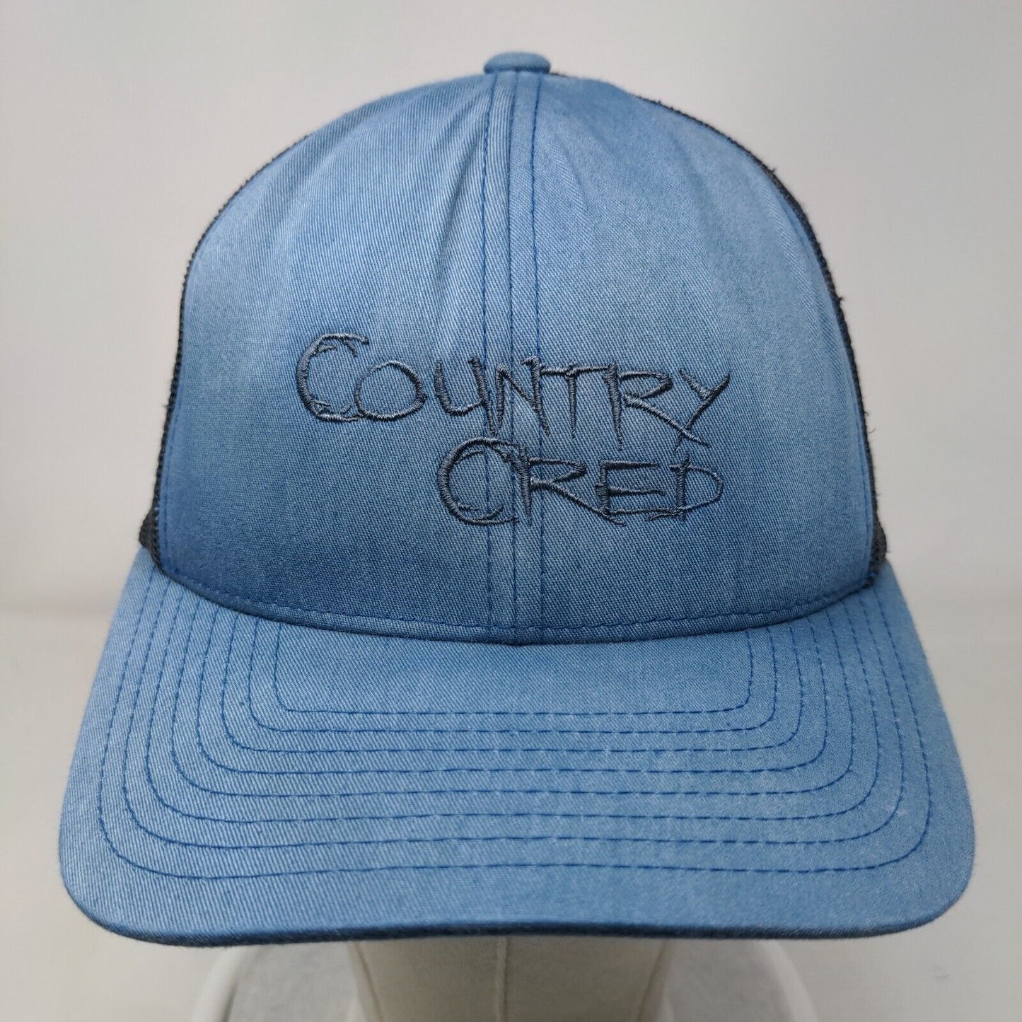 Country Cred Snapback Mesh Back Trucker Hat Blue One Size Embroidered