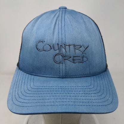 Country Cred Snapback Mesh Back Trucker Hat Blue One Size Embroidered