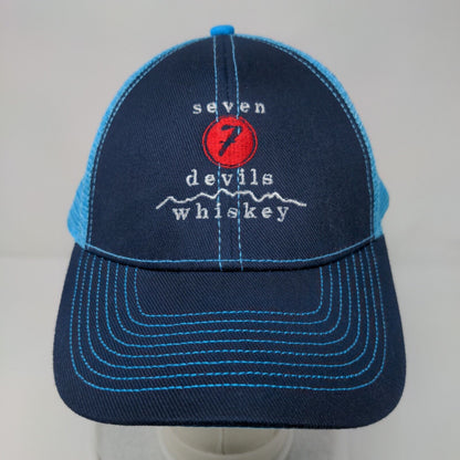 Seven Devils Whsikey Strapback Hat Blue OSFA Adjustable Embroidered Mesh Back