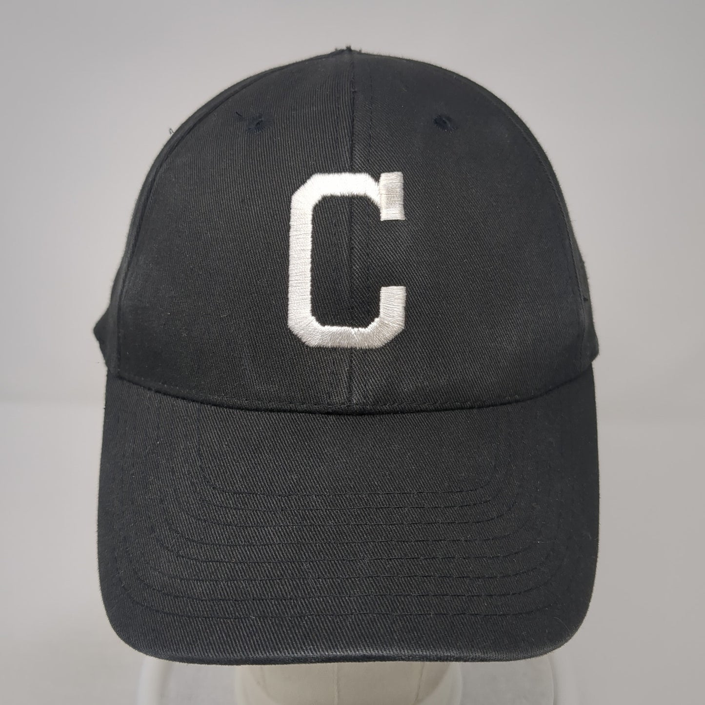 C Strapback Baseball Cap Black One Size Adjustable Embroidered 6 Panel TCK
