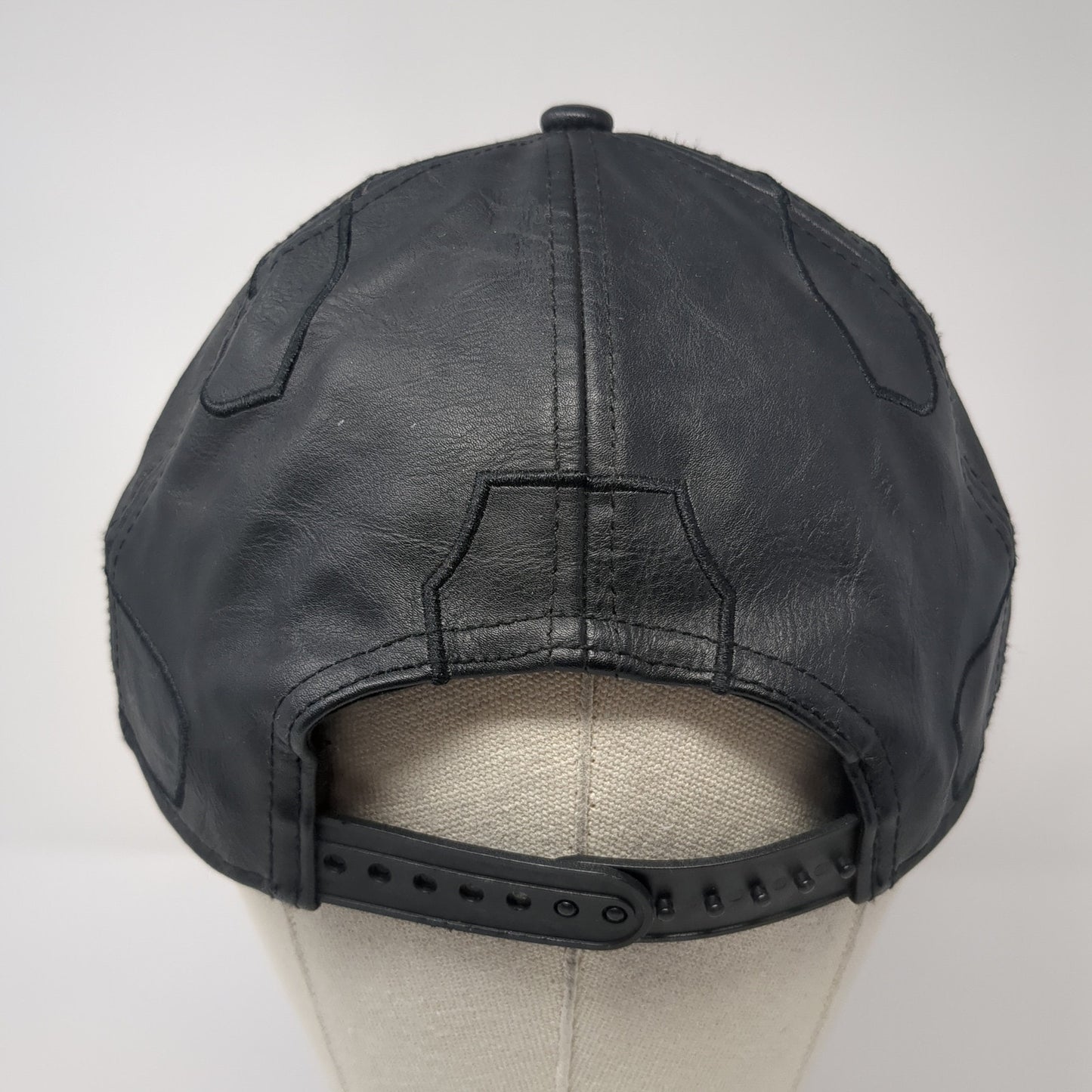 Marvel Black Panther Snapback Hat Black One Size Adjustable Faux Leather 6 Panel