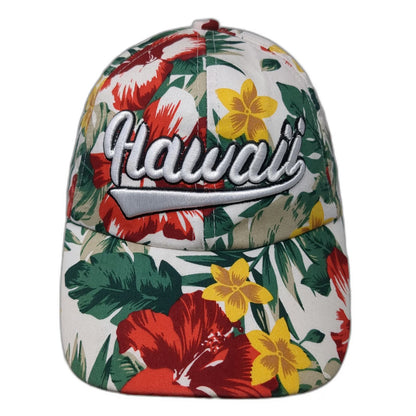 Island Sense Baseball Cap White One Size Hawaii Floral Tropical Hibiscus hat