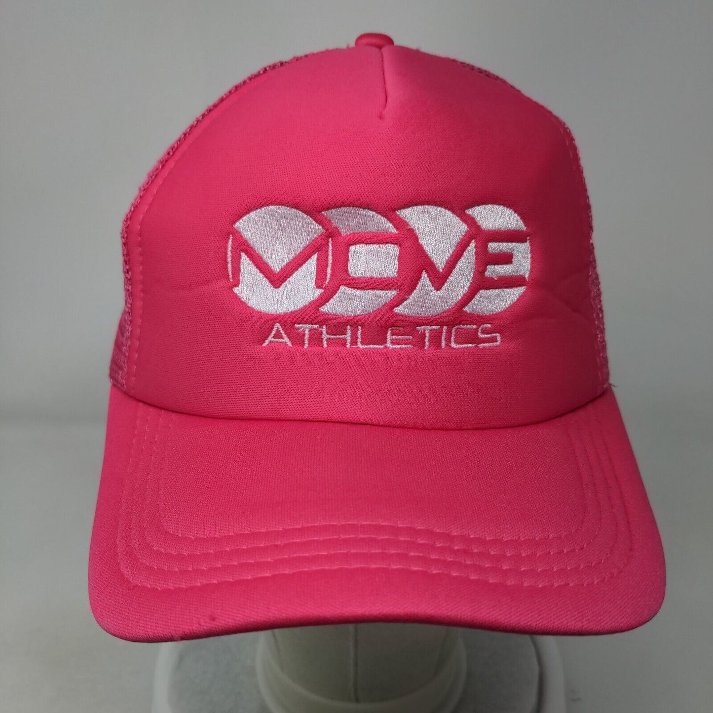 Move Athletics Snapback Mesh Back Trucker Hat Pink One Size Embroidered