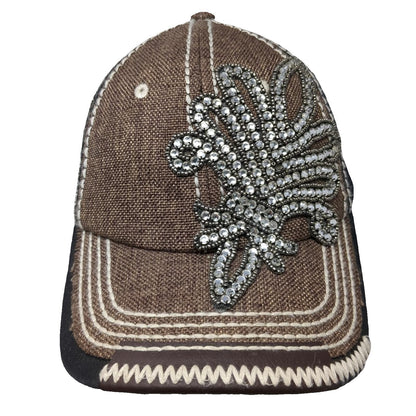 Olive & Pique Baseball Cap Hat Brown Black White OSFM Fleur De Lis Rhinestones