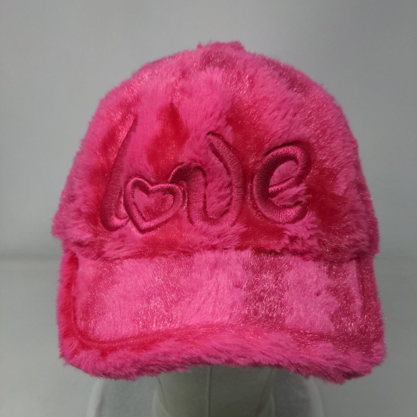 Love Strapback Hat Pink One Size Faux Fur Plush Lightweight 6 Panel