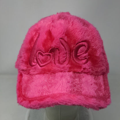Love Strapback Hat Pink One Size Faux Fur Plush Lightweight 6 Panel