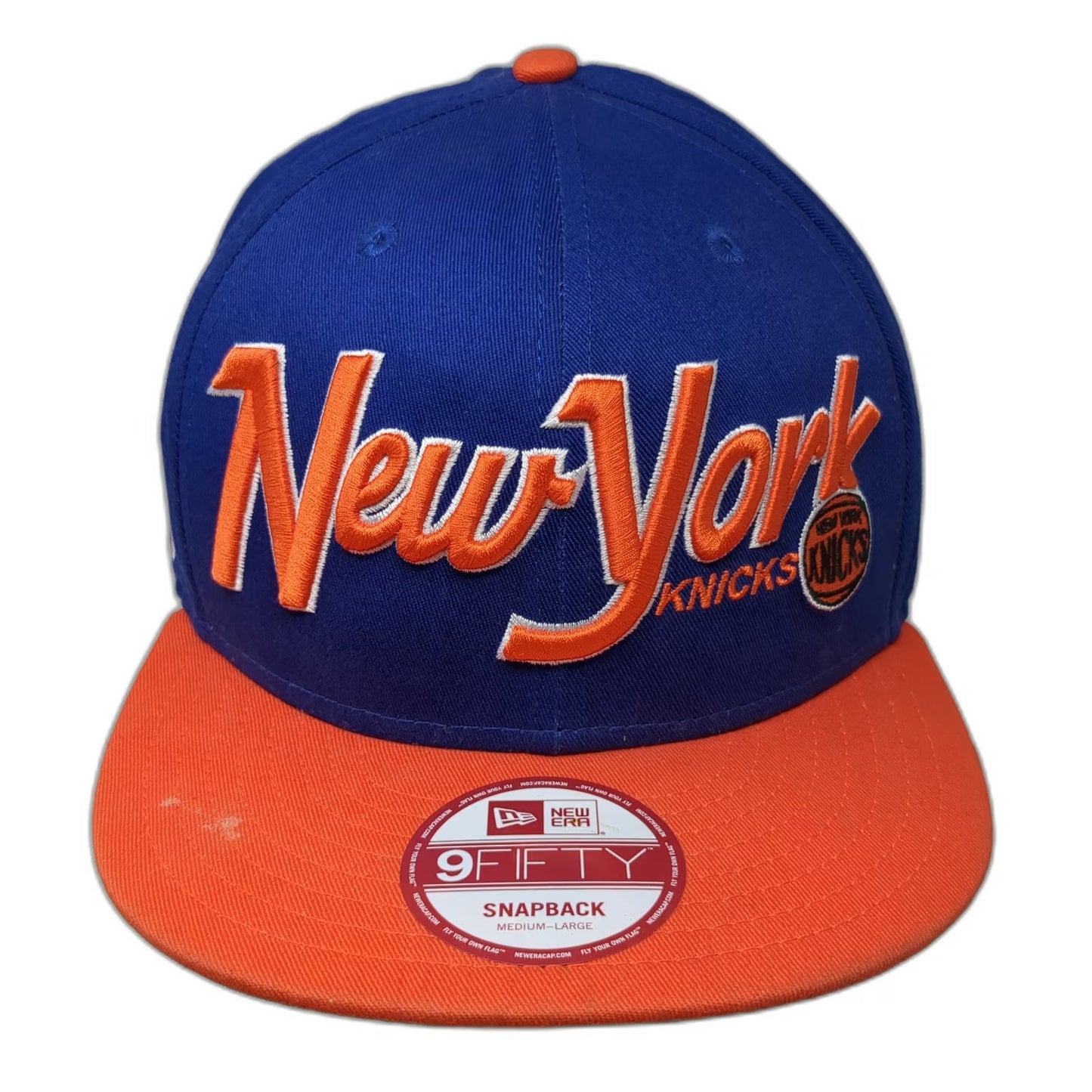 New Era NBA New York Knicks Snapback Hat Blue Orange L Hardwood Classics Patch