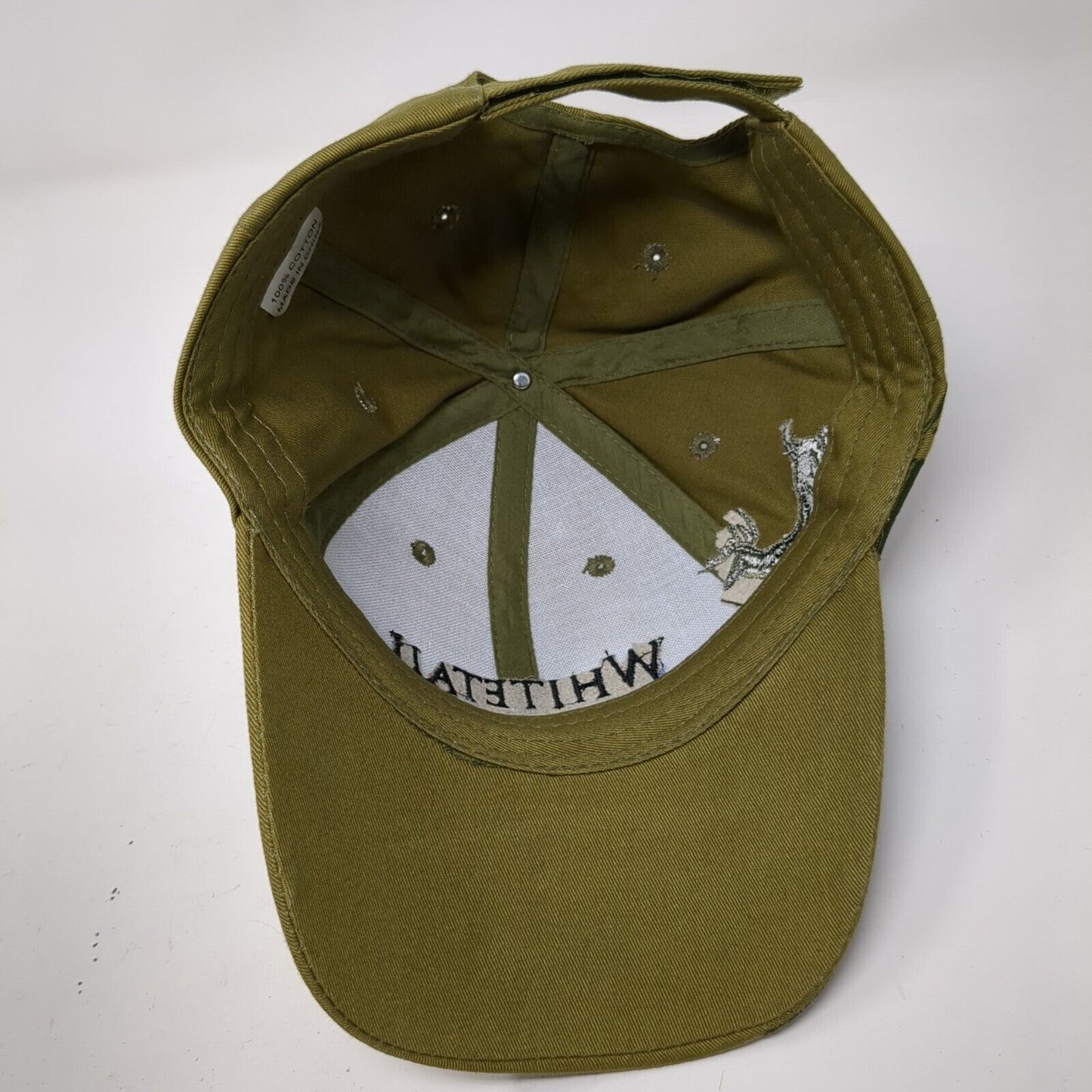 Whitetail Whiskey Strapback Hat Green OSFA Embroidered Deer 6 Panel Cotton