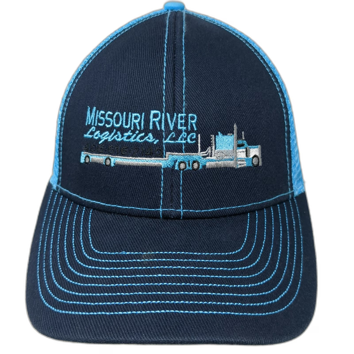 HG Missouri River Logistics Baseball Cap Blue One Size Mesh Trucker Graphic Hat