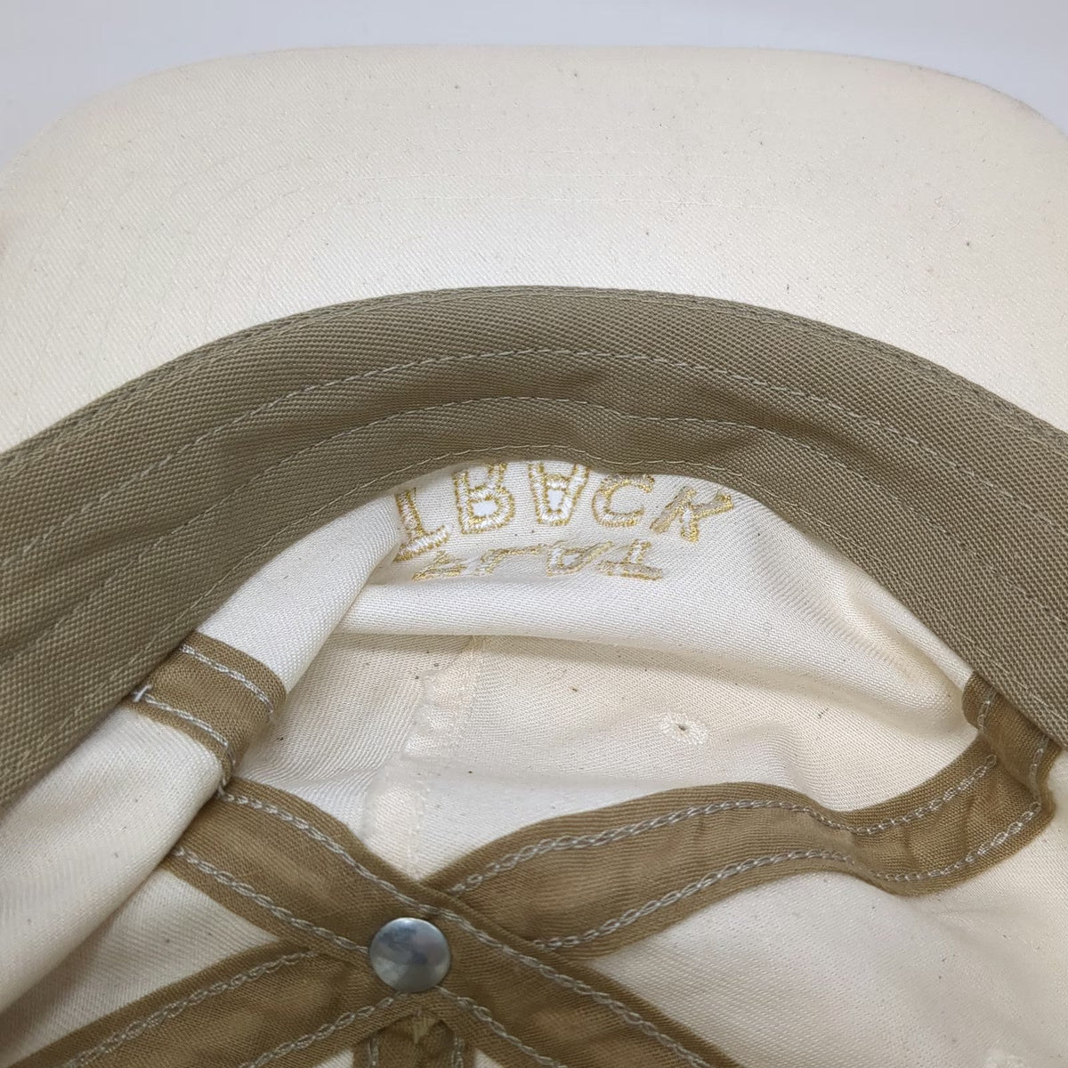 Flat Track Aus Tex 5 Panel Hat Beige One Size Gold Embroidery Made In USA Strap