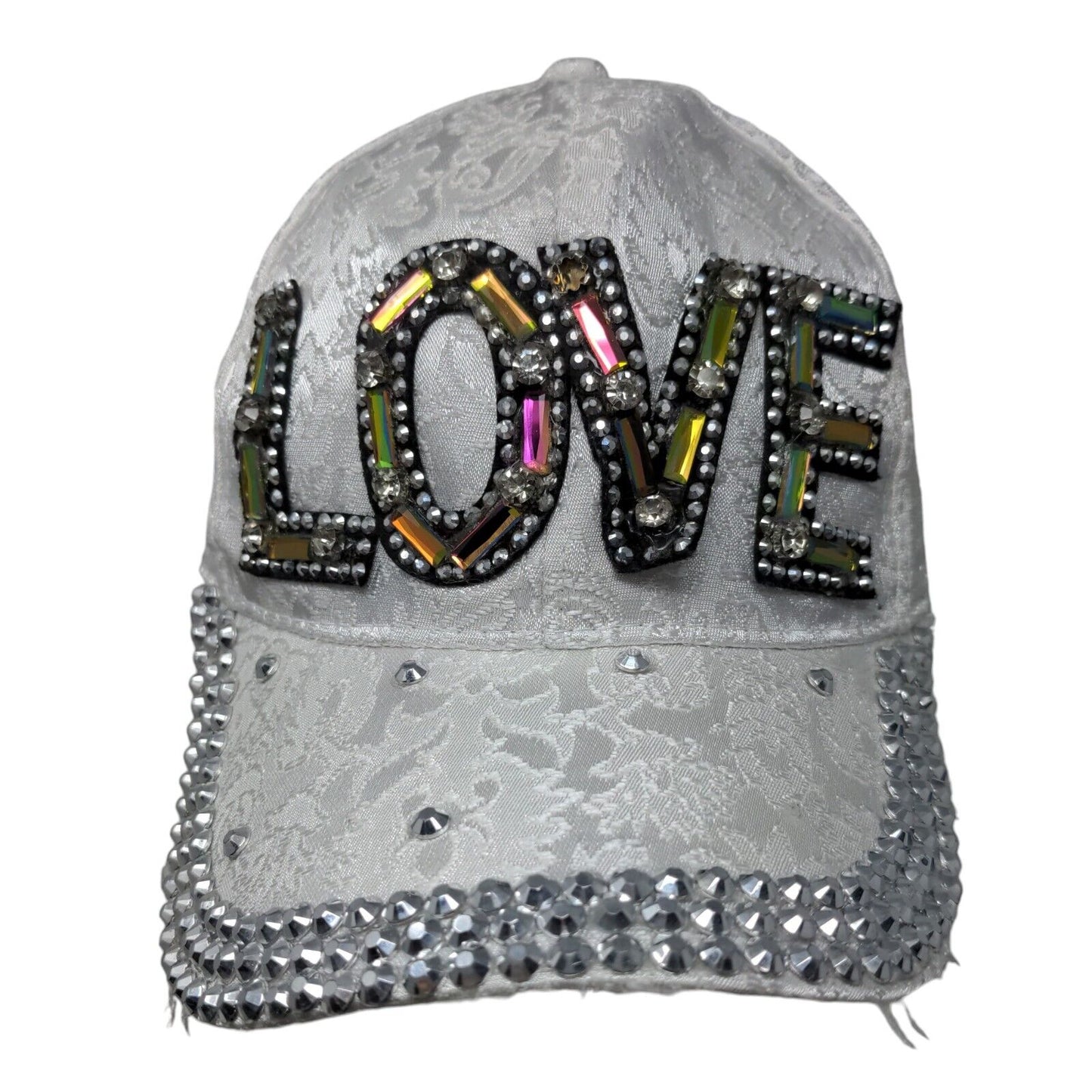 LOVE Snapback Hat White One Size Adjustable Embellished Beaded Bling