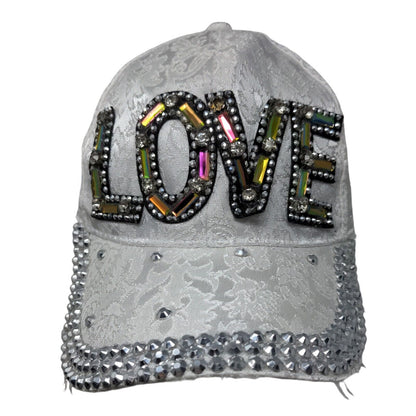 LOVE Snapback Hat White One Size Adjustable Embellished Beaded Bling