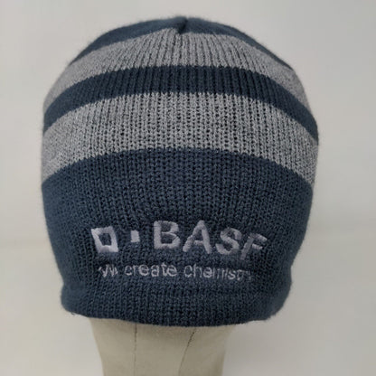 Port Authority Men's Knit Beanie Hat Cap Blue Gray Striped Acrylic Embroidered