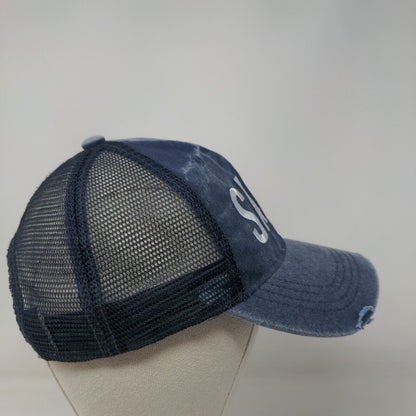 SALTY Snapback Trucker Hat Blue One Size Embroidered Mesh Back Distressed