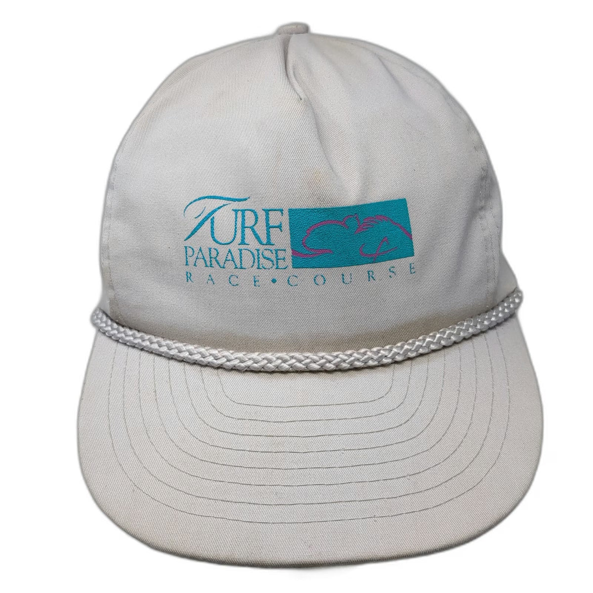 5 Panel Gray Hat One Size Turf Paradise Race Course Horse Racing Rope Adjustable