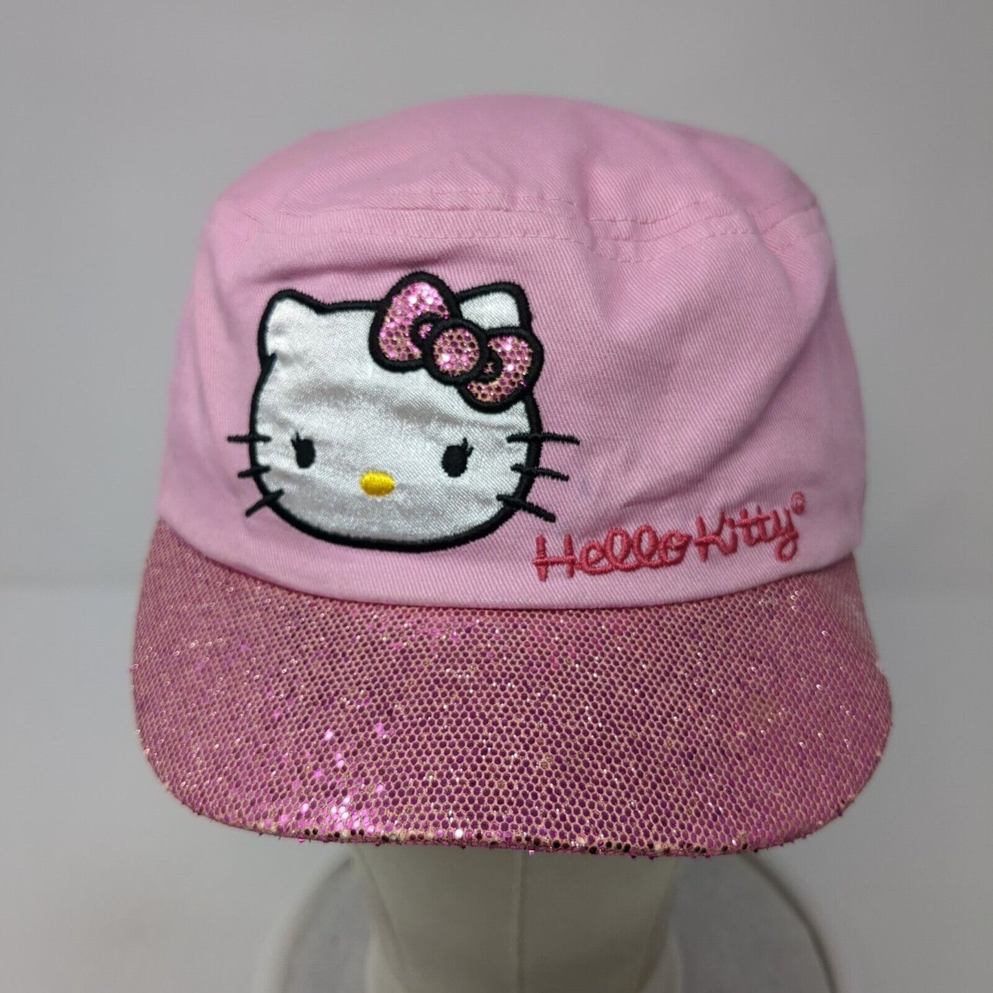 Hello Kitty Fitted Cadet Army Cap Hat Pink Small Embroidered Sparkly