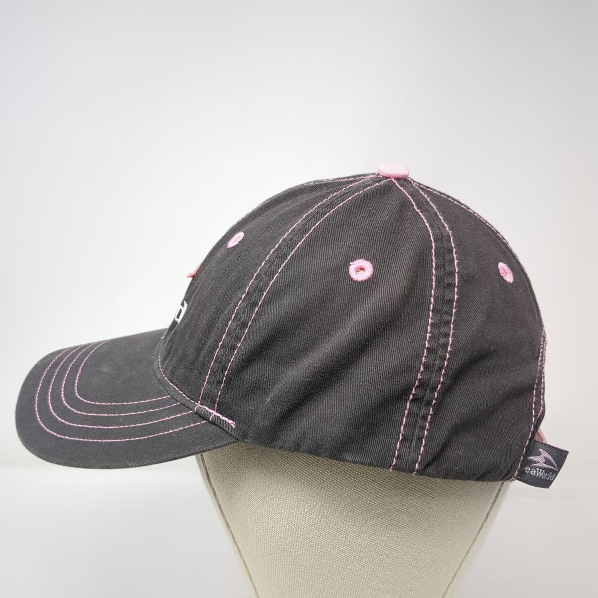 SeaWorld Baseball Cap Gray Pink White OSFM Cotton Contrast Stitching Logo Hat