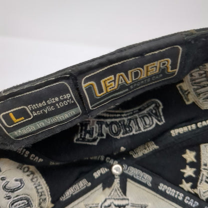 Leader Baseball Cap Black L Cities All Over Embroidery Fitted Flat Brim Hat