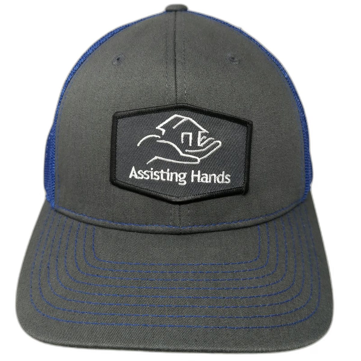 Richardson Trucker Hat Gray Blue One Size Assisting Hands Home Care Mesh Back