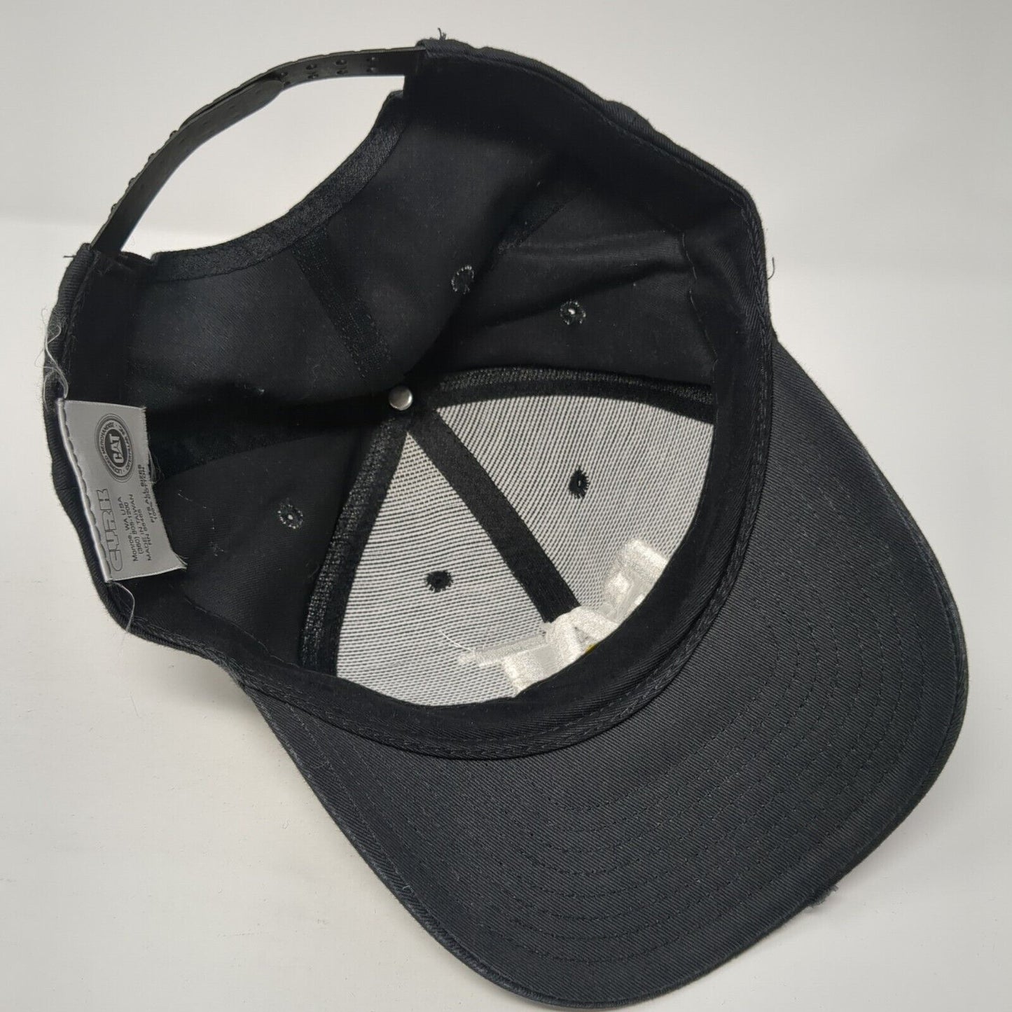 CAT Snapback Hat Black One Size Adjustable Embroidered 6 Panel Distressed