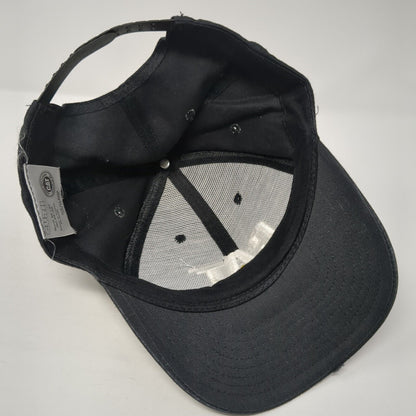 CAT Snapback Hat Black One Size Adjustable Embroidered 6 Panel Distressed