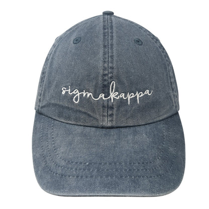 Sigma Kappa Slideback Hat Blue One Size Adjustable Leather Strap Adams