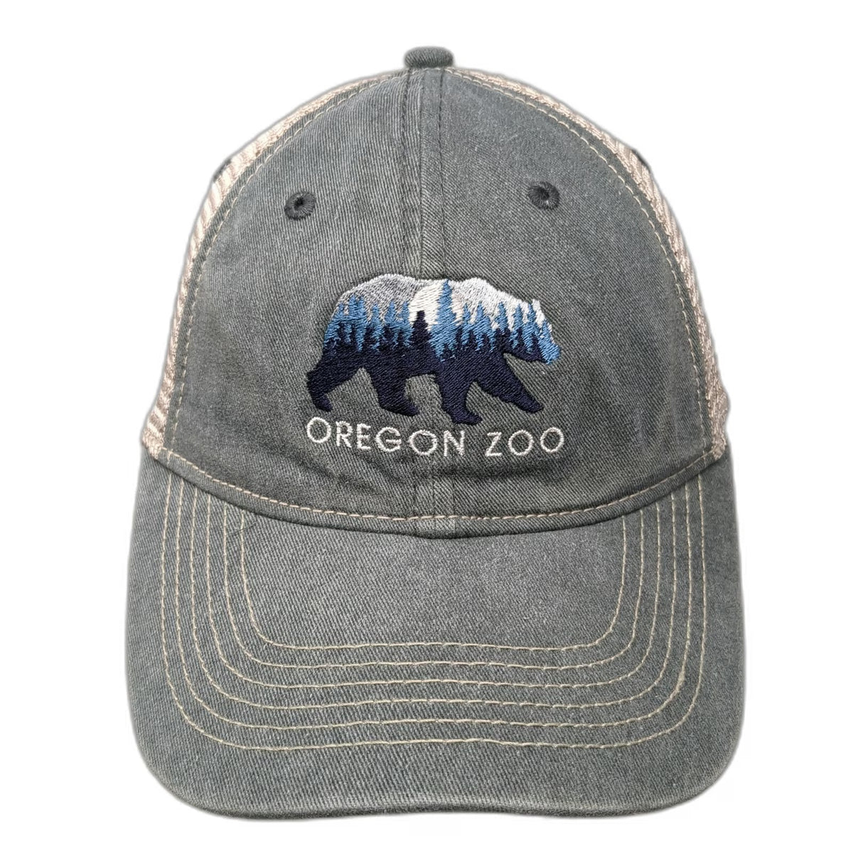 Blue 84 Trucker Hat Gray One Size Oregon Zoo Bear Forest Mesh Snapback Hat