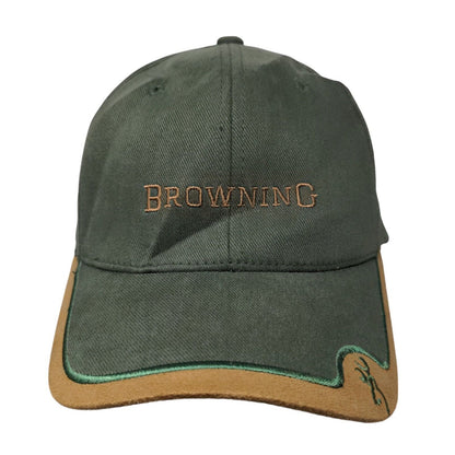 Browning Fitted Hat Green OSFA Embroidered Logo Vented Holes 6 Panel