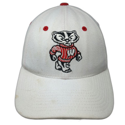 Wisconsin Badgers NCAA Zephyr Cap White L Stretch Fit Bucky Badger Mascot Logo