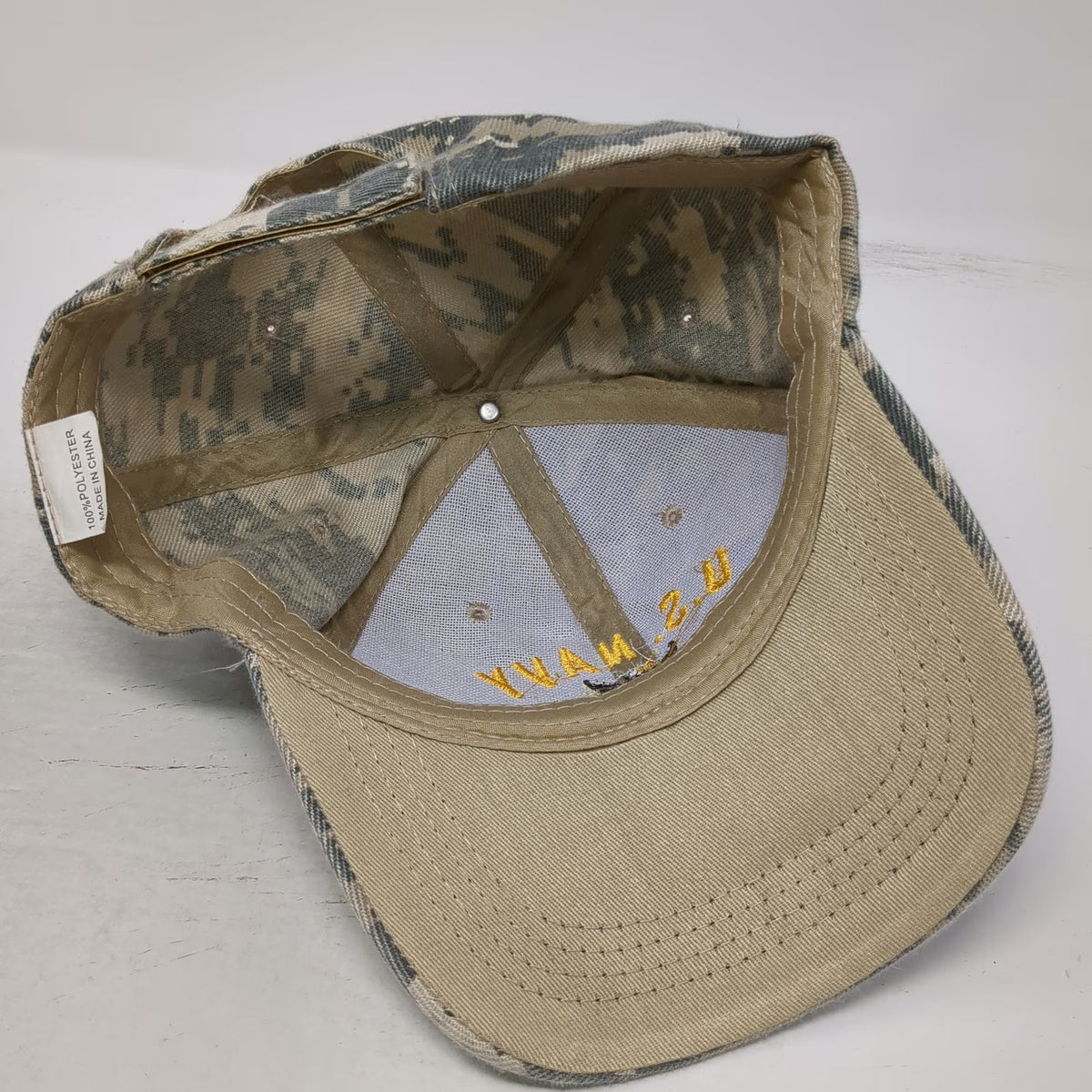 U.S. Navy Baseball Cap Gray One Size Digital Camo Strapback Polyester Hat Logo