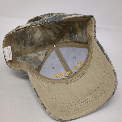 U.S. Navy Baseball Cap Gray One Size Digital Camo Strapback Polyester Hat Logo