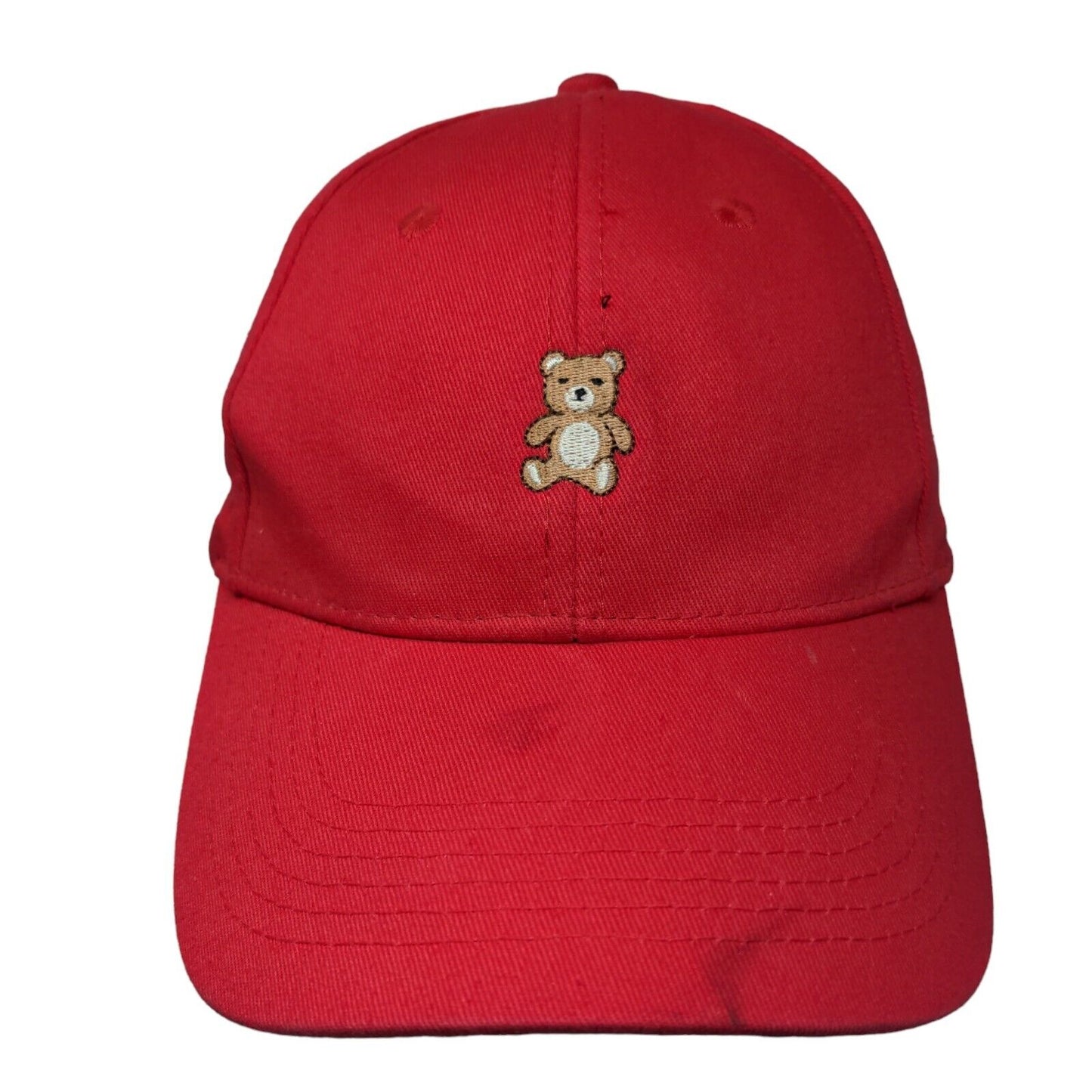 Teddy Bear Slideback Hat Red One Size Embroidered Adjustable 6 Panel