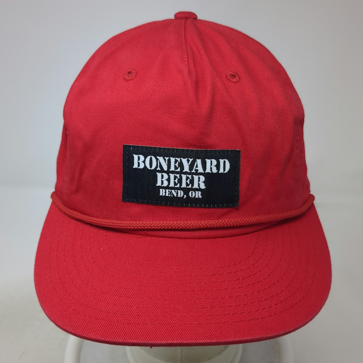 Boneyard Beer 5 Panel Red One Size Snapback Hat Rope Detail Bend Oregon Patch