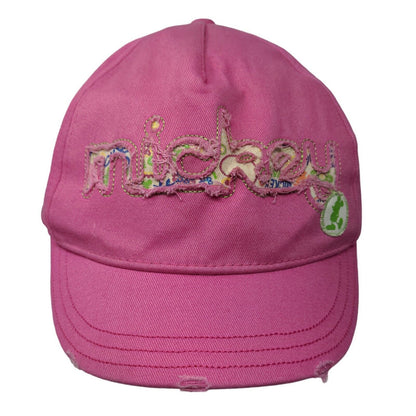 Walt Disney World Girl's Strapback Hat Pink Distressed Mickey Logo Cotton