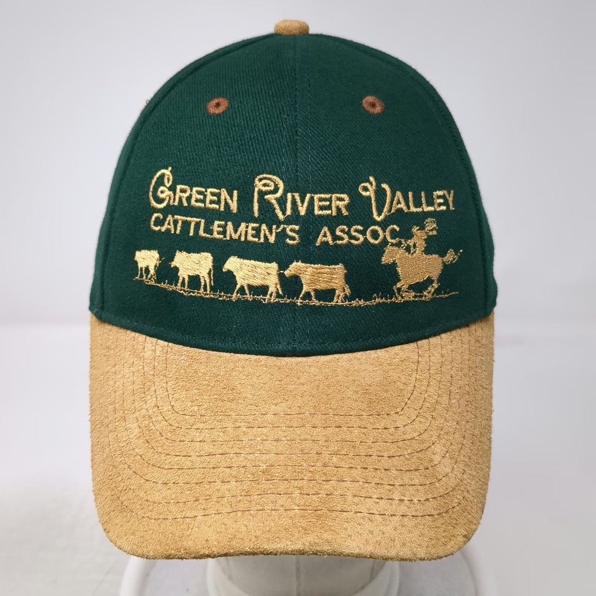 OTTO Baseball Cap Green One Size Cattlemen's Assoc Cows Horse Leather Strap Hat