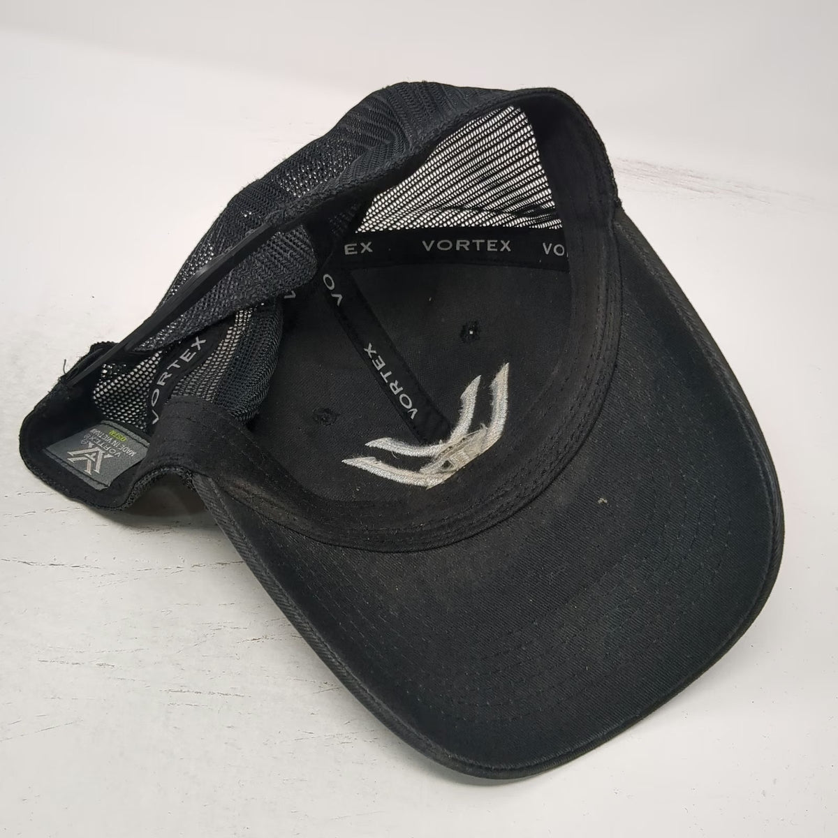 Vortex Trucker Hat Black One Size Mesh Back Snapback Distressed Logo Outdoor