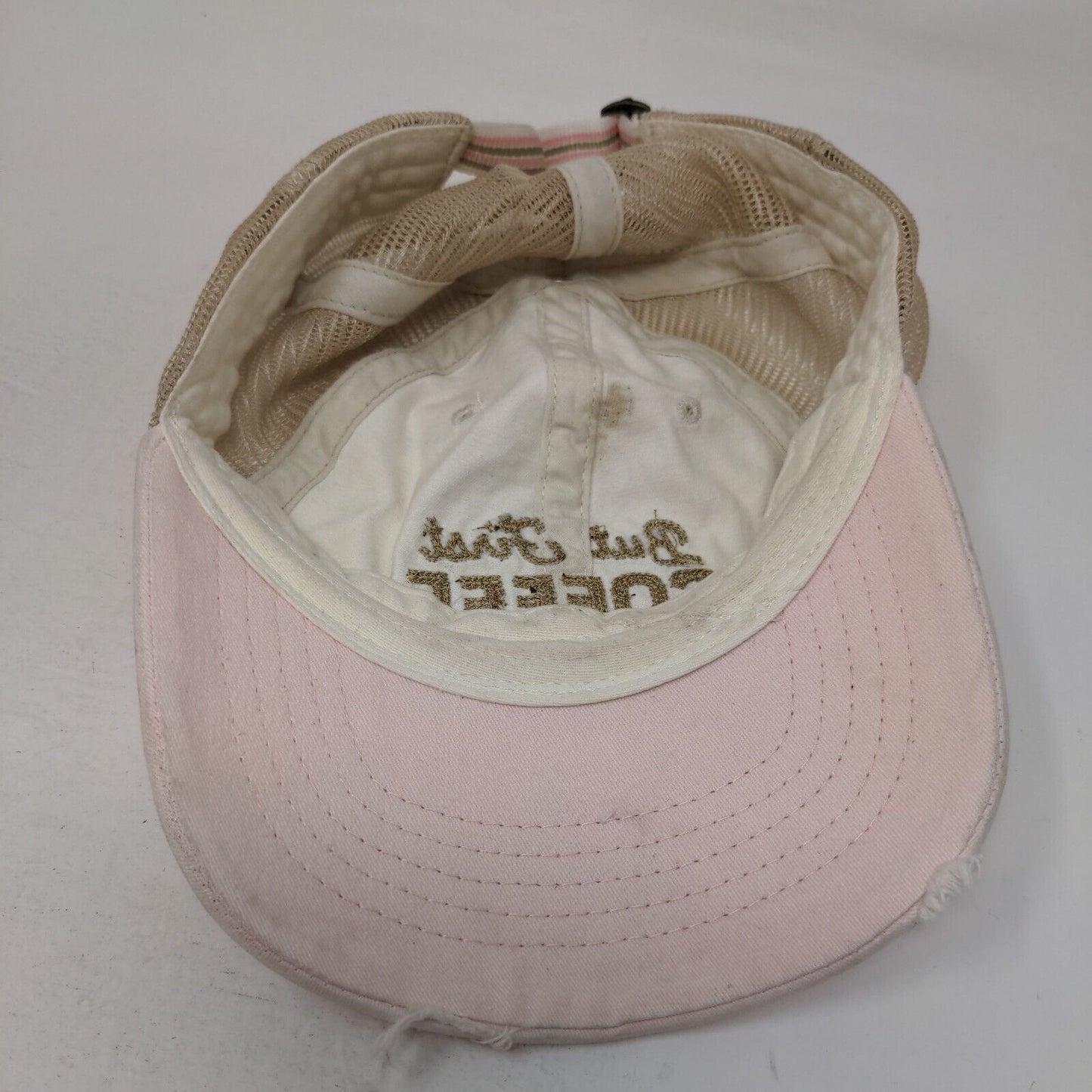 But First Coffee Slideback Hat White OSFM Adjustable Mesh Back Distressed