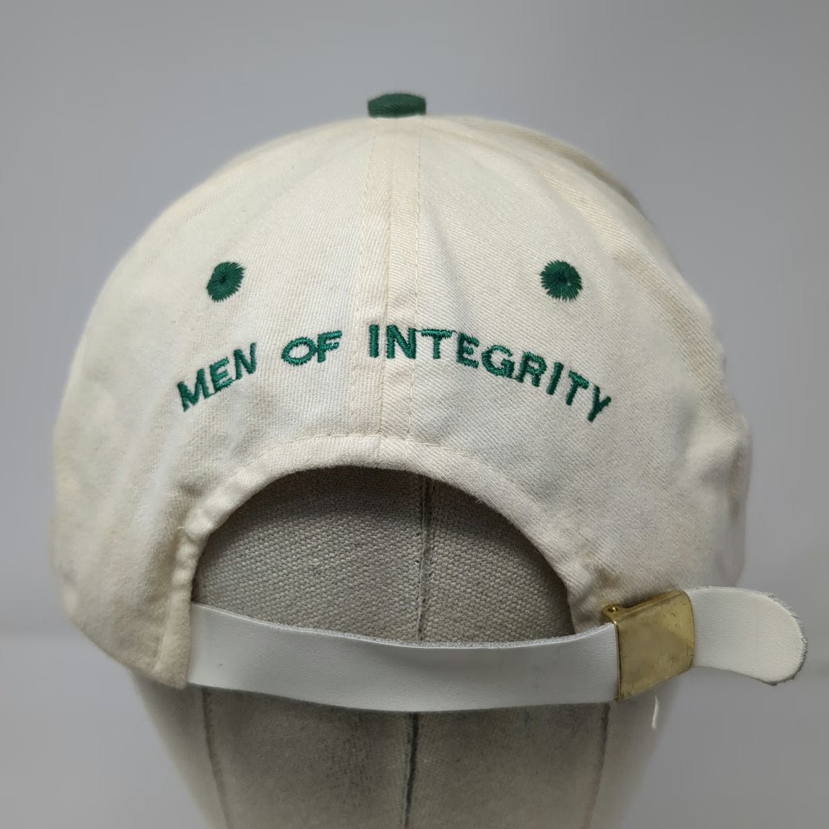 Baseball Cap White Green One Size Promise Keepers Integrity Slideback Cotton Hat