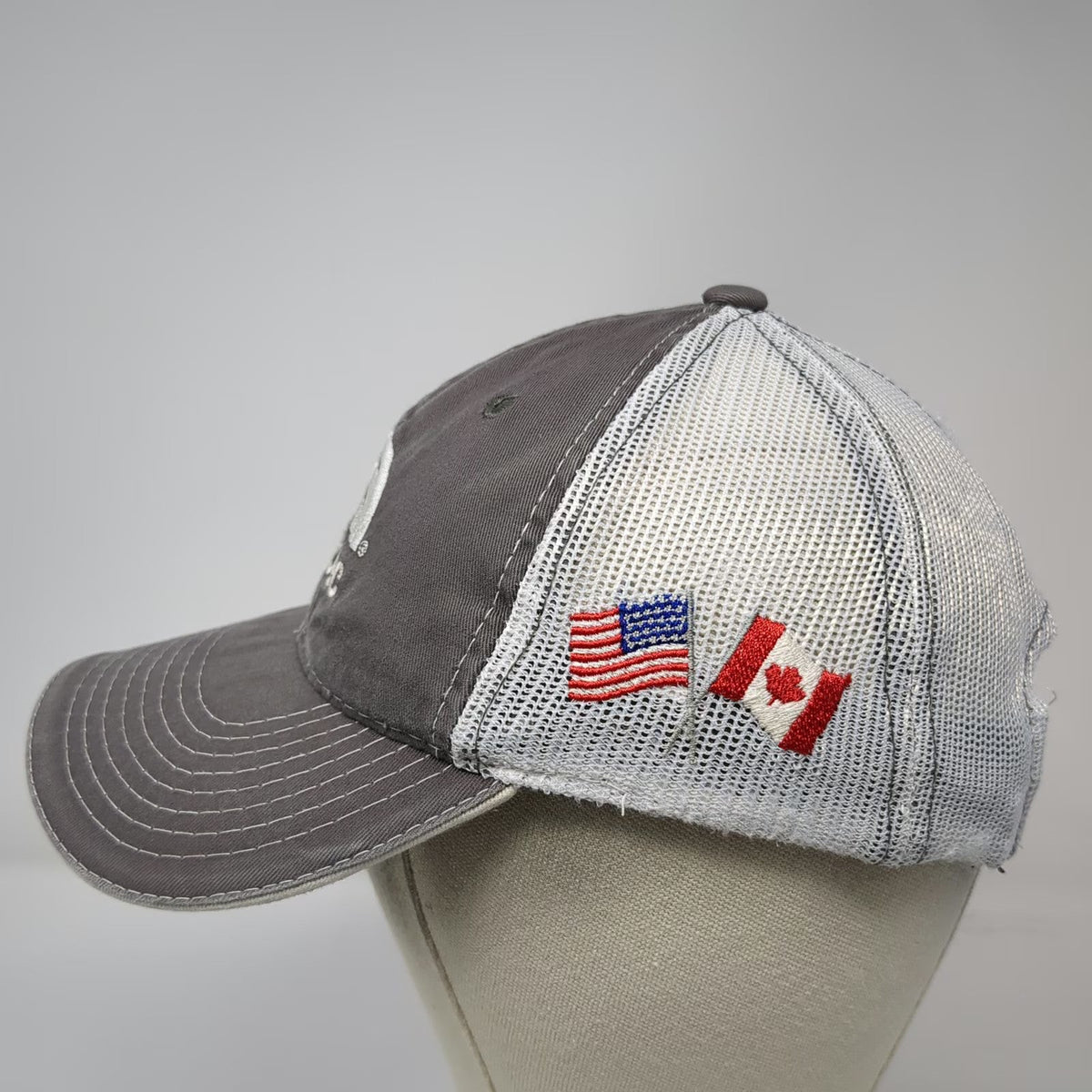Outdoor Cap Trucker Hat Gray One Size Maibec US Canada Flags Mesh Snapback