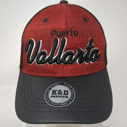K&D Premium Trucker Hat Red Black One Size Puerto Vallarta Embroidery Mesh Back