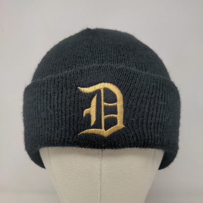 Unbranded Men's Knit Beanie Hat Black Embroidered Gold D Logo