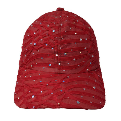 Glitter Sequin Strapback Hat Red One Size Adjustable Vented Holes 6 Panel