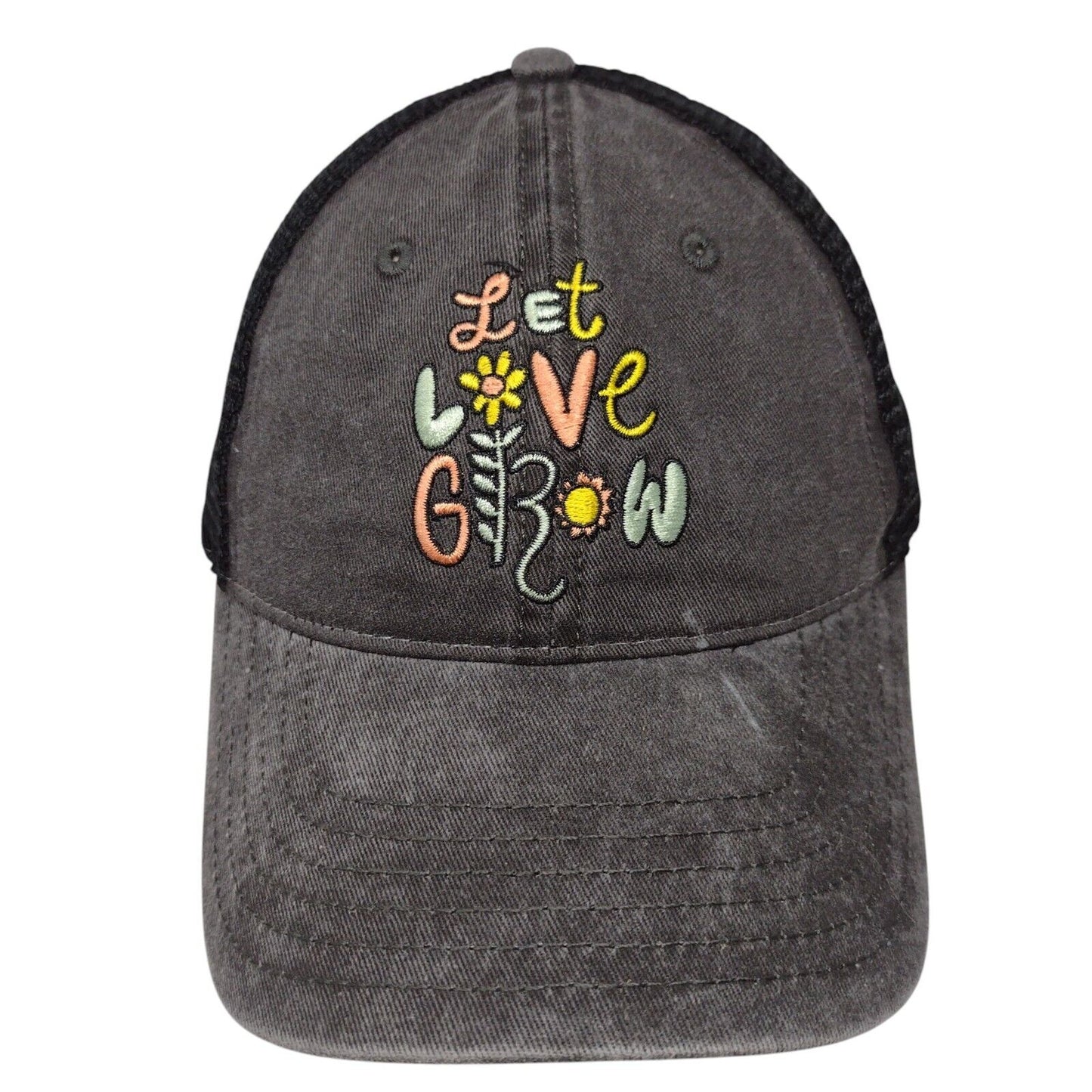 Let Love Grow Slideback Mesh Back Trucker Hat Gray OSFA Mighty Fine