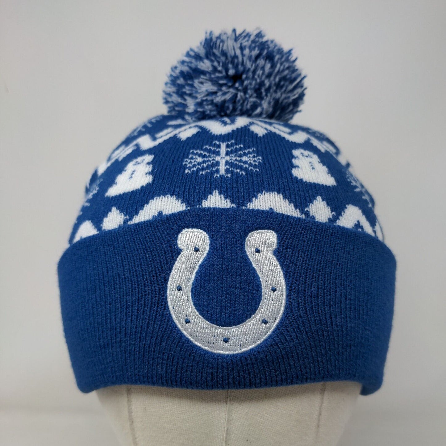 Indianapolis Colts Knit Pom Pom Beanie Hat Blue One Size Fair Isle