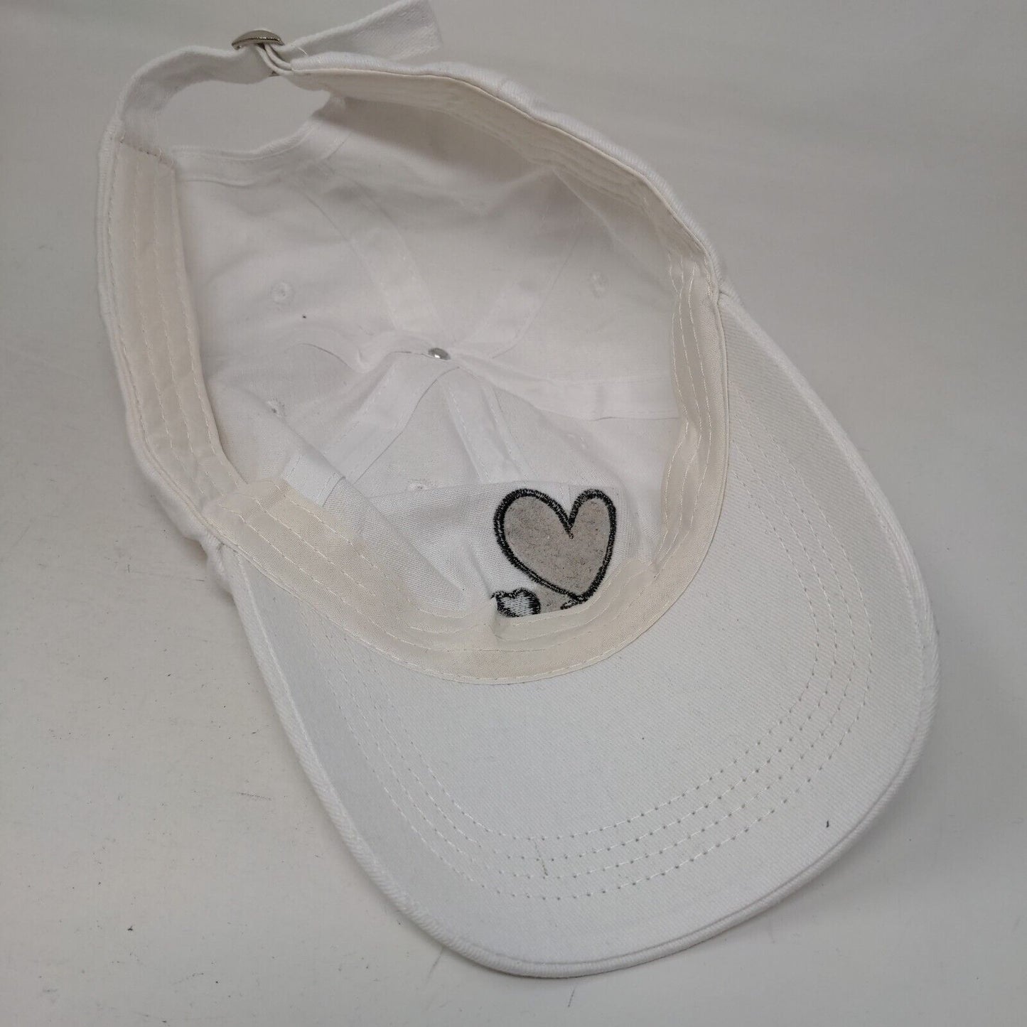 Black Heart Slideback Hat White One Size Embroidered Adjustable 6 Panel