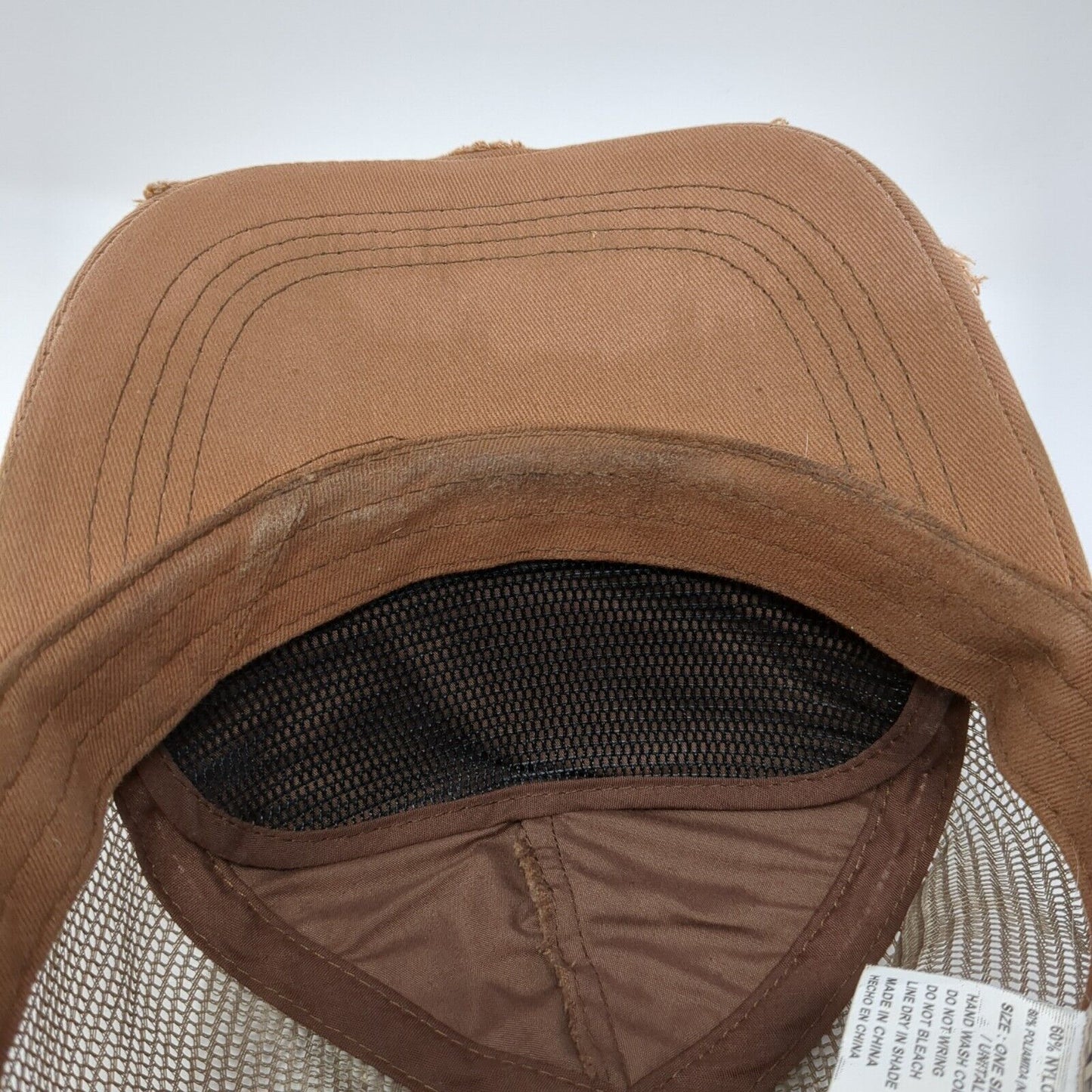 Explus Cross Strapback Trucker Hat Brown OS Adjustable Mesh Back Distressed