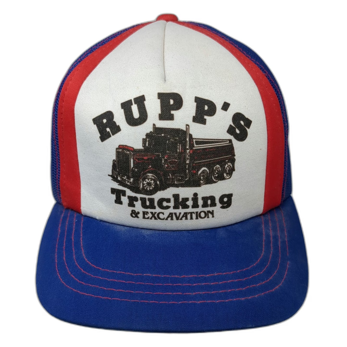 Young An Trucker Hat Blue Vintage Rupp's Trucking Excavation Mesh Snapback Logo
