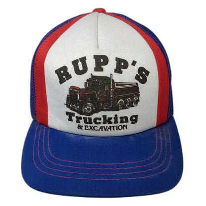 Young An Trucker Hat Blue Vintage Rupp's Trucking Excavation Mesh Snapback Logo