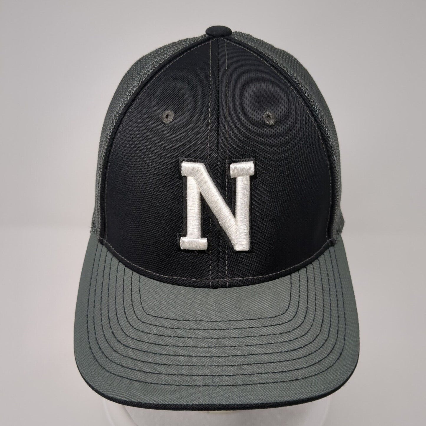 Letter N Fitted Mesh Back Trucker Hat Gray 7 3/8-8 Embroidered 6 Panel