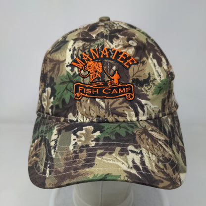 Manatee Fish Camp Strapback Hat Camouflage OSFM Adjustable Embroidered Otto